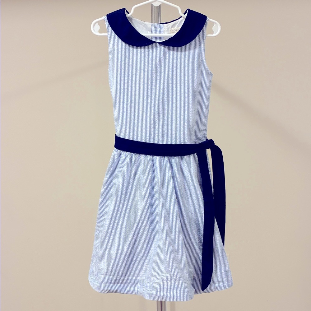 Hope & Henry Girls’ Blue Seersucker Peter Pan Collar Dress